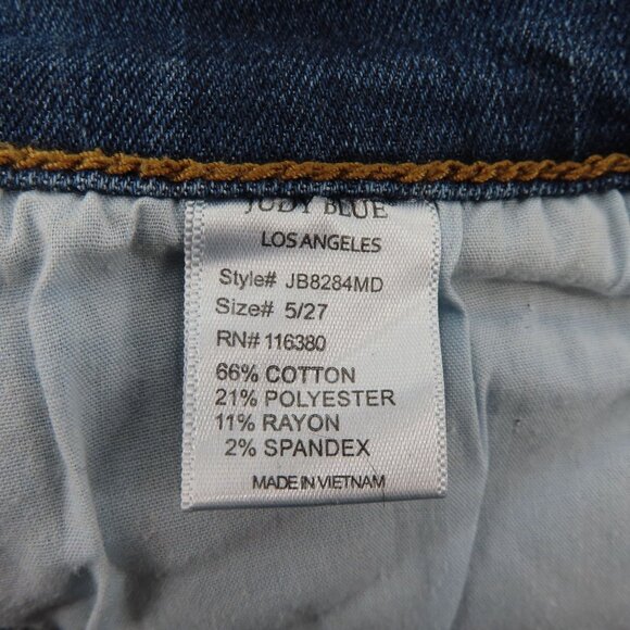 Judy Blue Womens 5/27 Boyfriend Fit Whiskered Blue Wash Denim Jeans Distressed - Picture 10 of 13